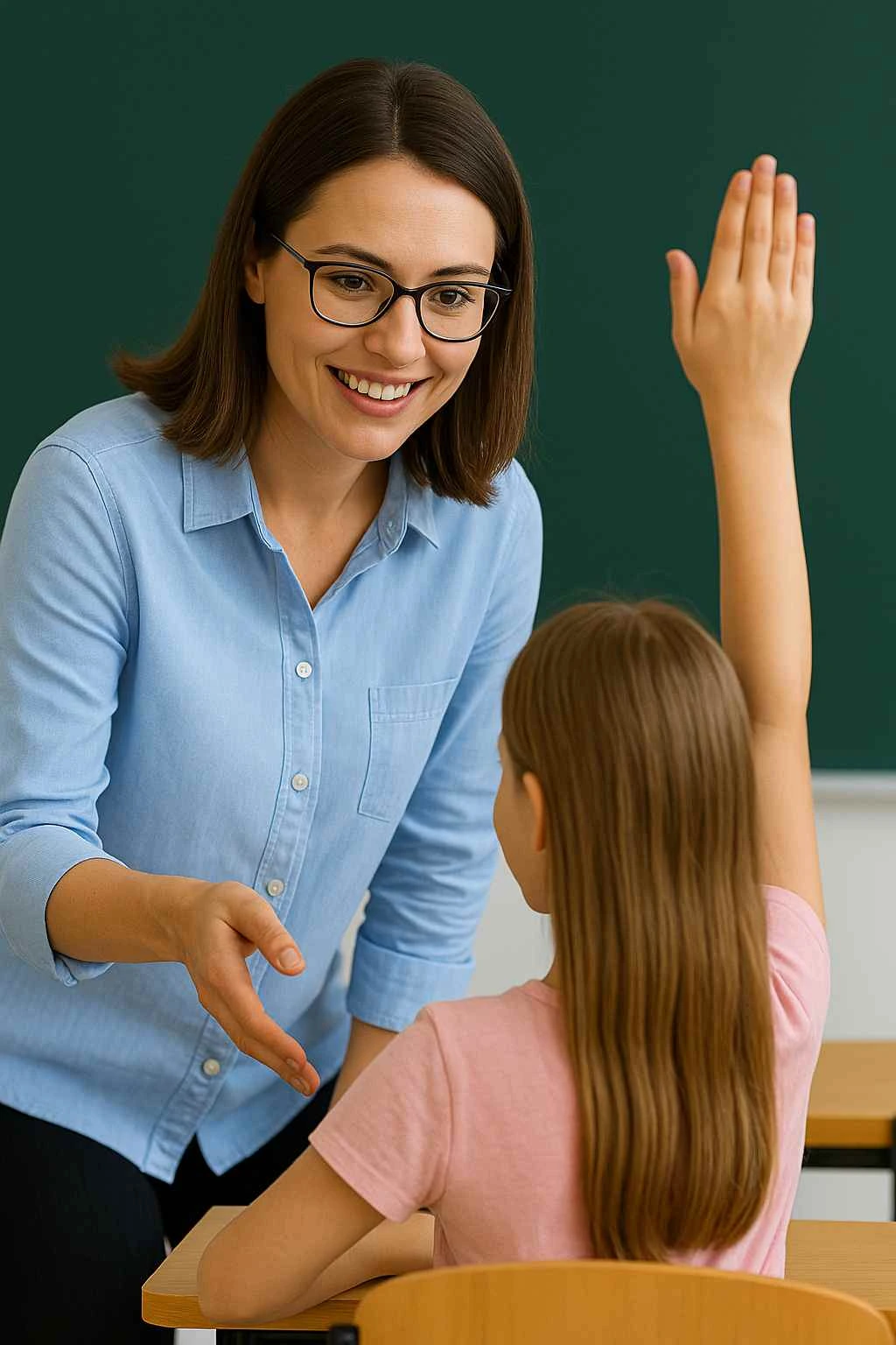 Docente guiando dinámicas escolares con estudiantes
